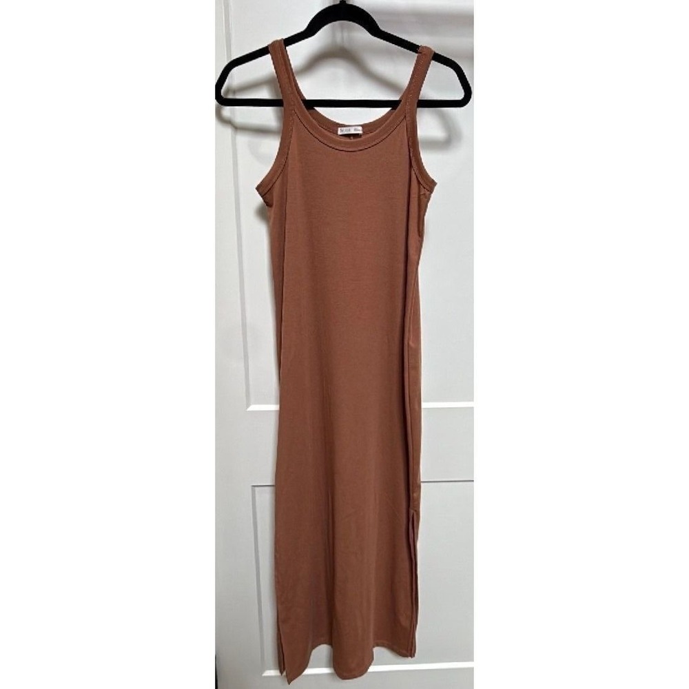 Becool Brown Tank Maxi Dress Small Side Slit Stretch Casual
